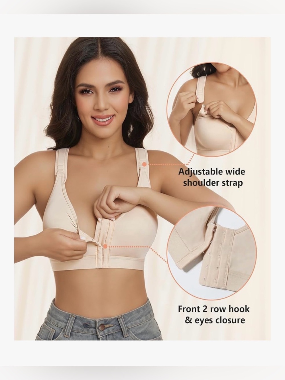 Post Surgery ComfortLift Front-Closure Nude Wireless Support Bra Size 40D/DD